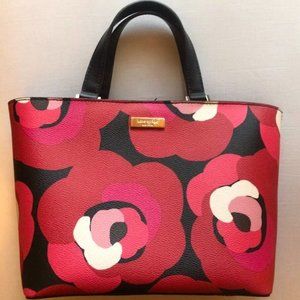 Kate Spade floral print medium size vinyl shell handbag black, pink, red